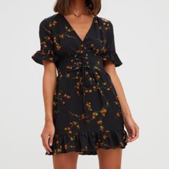 black floral corset swing dress